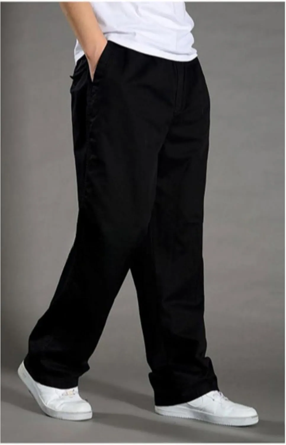 JEShifangjiusu Men's Relaxed Fit Elastic Waist Straight-Leg Chino Pant Casual Cotton Pants Loose Comfy Trousers