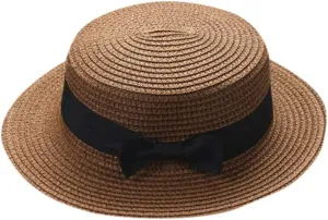 Kids Boater Sun Hat Boys Panama-Beach-Hat Girls Wide-Brim Fedora Hat for Toddlers Summer-Outdoor