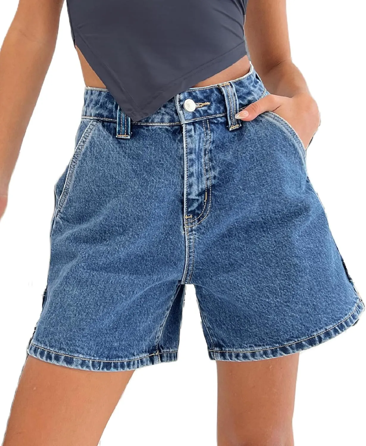 KMBANGI Y2k Women Jean Shorts High Waisted Carpenter Denim Shorts with Pockets Trendy Fashion Summer Shorts