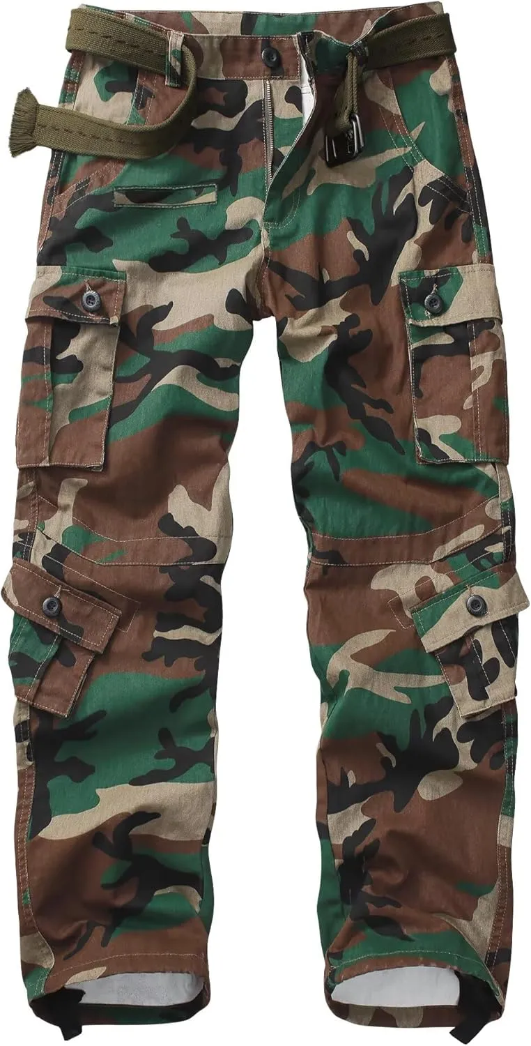 KOCTHOMY Cargo Pants for Men Cotton Camo Casual Pants Relaxed Fit Hiking Pants Men Work Pants with Multi-Pocket.