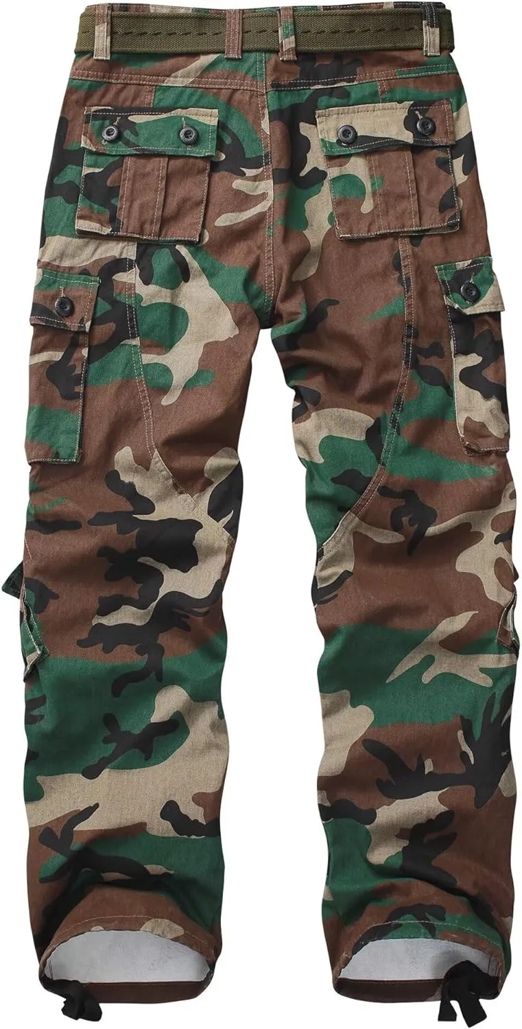 KOCTHOMY Cargo Pants for Men Cotton Camo Casual Pants Relaxed Fit Hiking Pants Men Work Pants with Multi-Pocket.