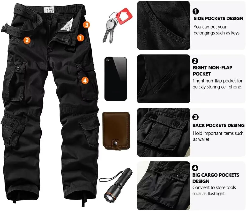 KOCTHOMY Cargo Pants for Men Cotton Camo Casual Pants Relaxed Fit Hiking Pants Men Work Pants with Multi-Pocket.