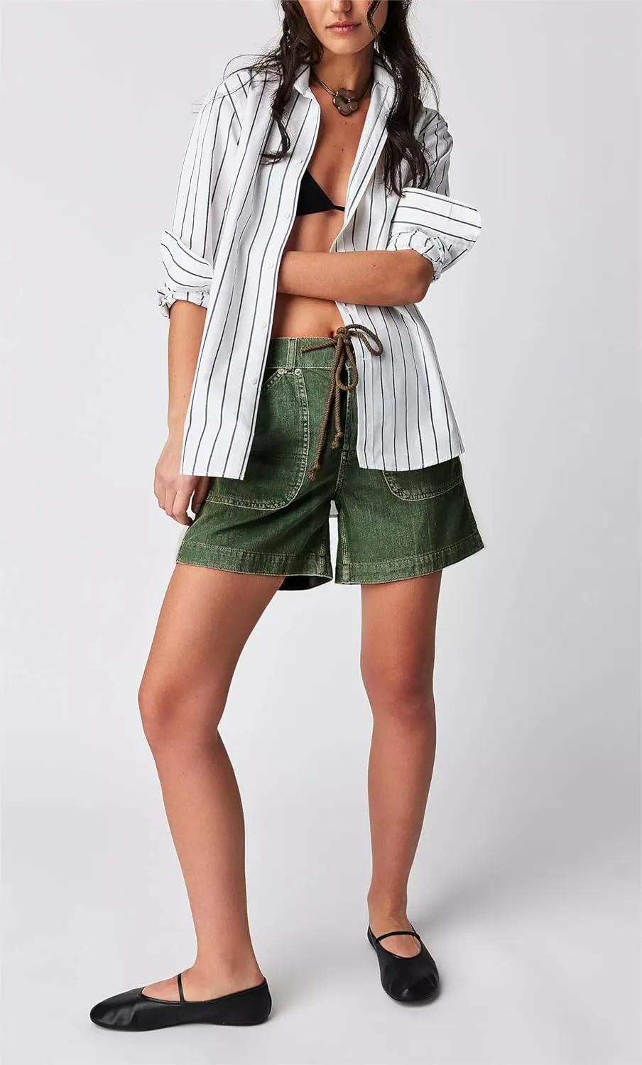 LifeShe Women's Summer Denim Shorts Casual Elastic Waist Jean Shorts with Drawstring