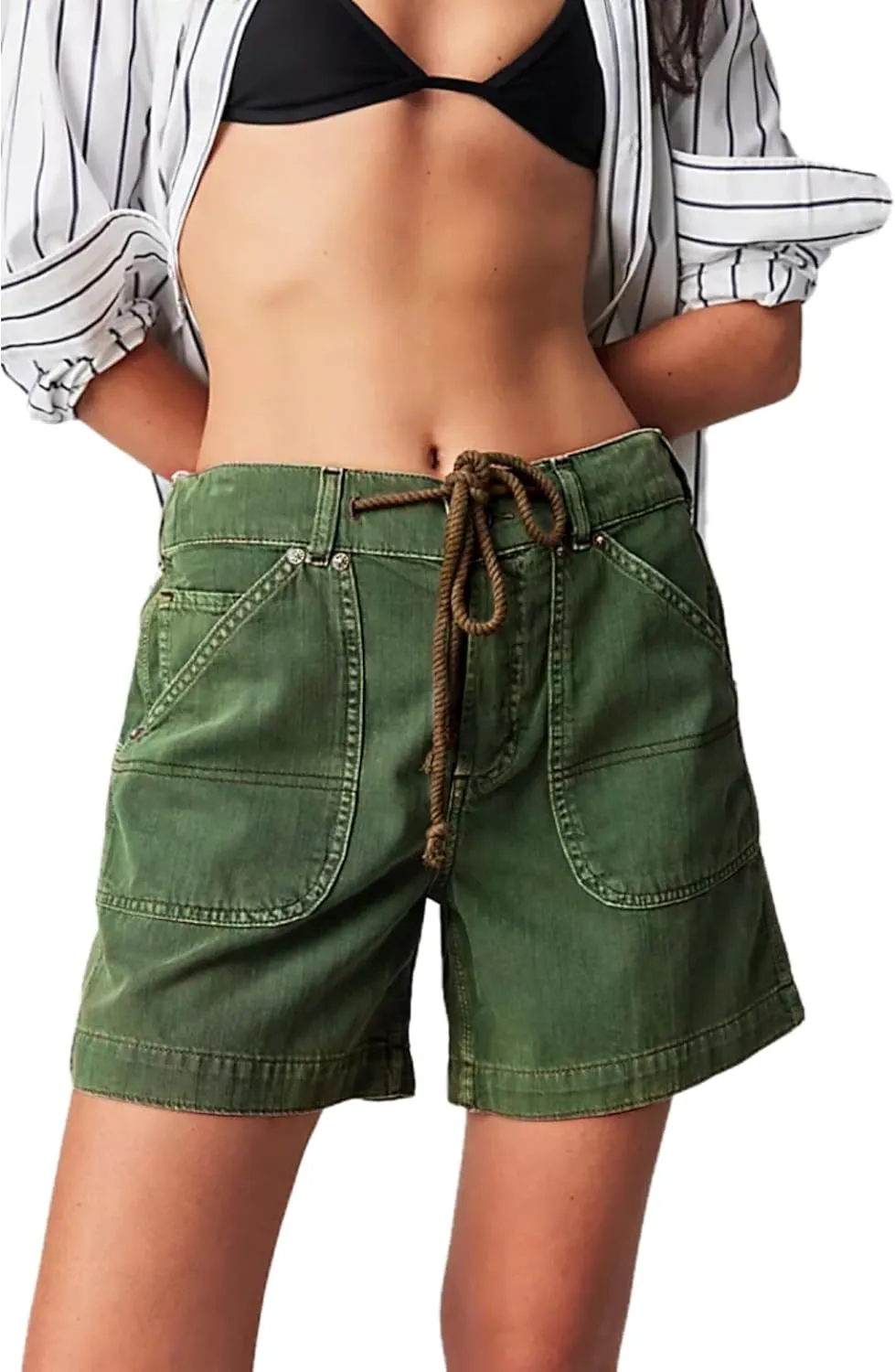 LifeShe Women's Summer Denim Shorts Casual Elastic Waist Jean Shorts with Drawstring