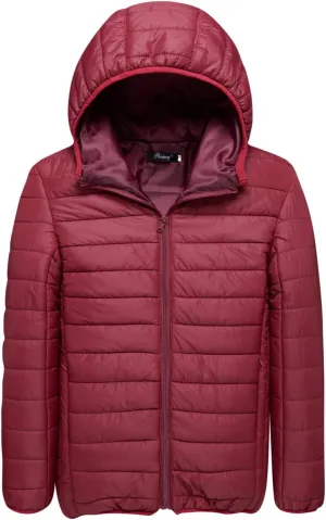 Lightweight Puffer Jacket Men with Hood Packable Down Jacket Zip up Padded Coat Quilted Insulated Jacket Winter Coat
