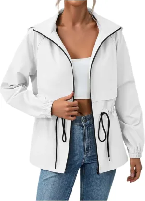 Lightweight Rain Jacket Women Raincoats Waterproof Windproof Adjustable Windbreaker Rain Coats Hooded with Pockets