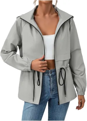 Lightweight Rain Jacket Women Raincoats Waterproof Windproof Adjustable Windbreaker Rain Coats Hooded with Pockets