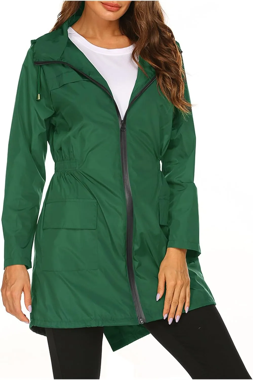 Lightweight Rain Jacket Women Waterproof Outdoor Hooded Raincoat Windbreaker Hiking Raincoat Windproof Trench Coats