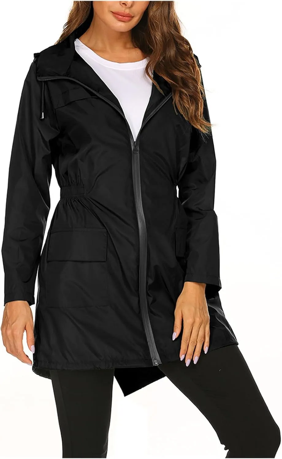 Lightweight Rain Jacket Women Waterproof Outdoor Hooded Raincoat Windbreaker Hiking Raincoat Windproof Trench Coats