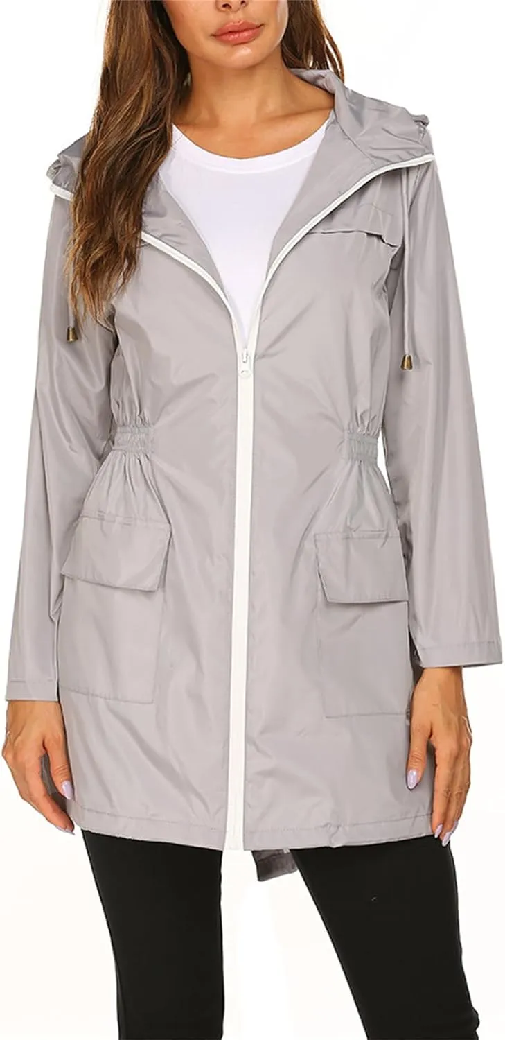 Lightweight Rain Jacket Women Waterproof Outdoor Hooded Raincoat Windbreaker Hiking Raincoat Windproof Trench Coats