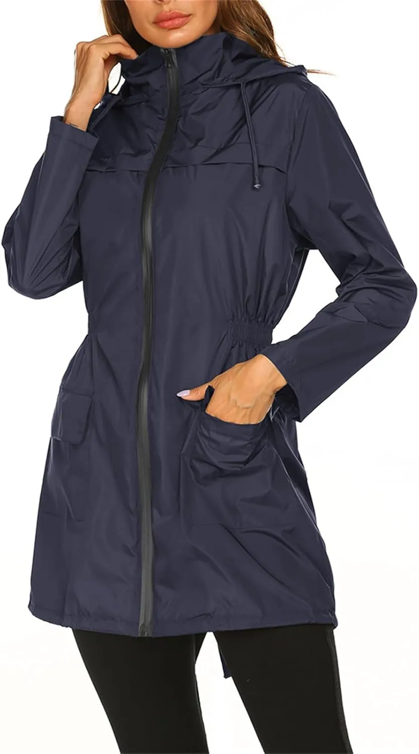 Lightweight Rain Jacket Women Waterproof Outdoor Hooded Raincoat Windbreaker Hiking Raincoat Windproof Trench Coats