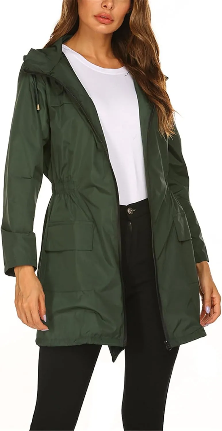 Lightweight Rain Jacket Women Waterproof Outdoor Hooded Raincoat Windbreaker Hiking Raincoat Windproof Trench Coats