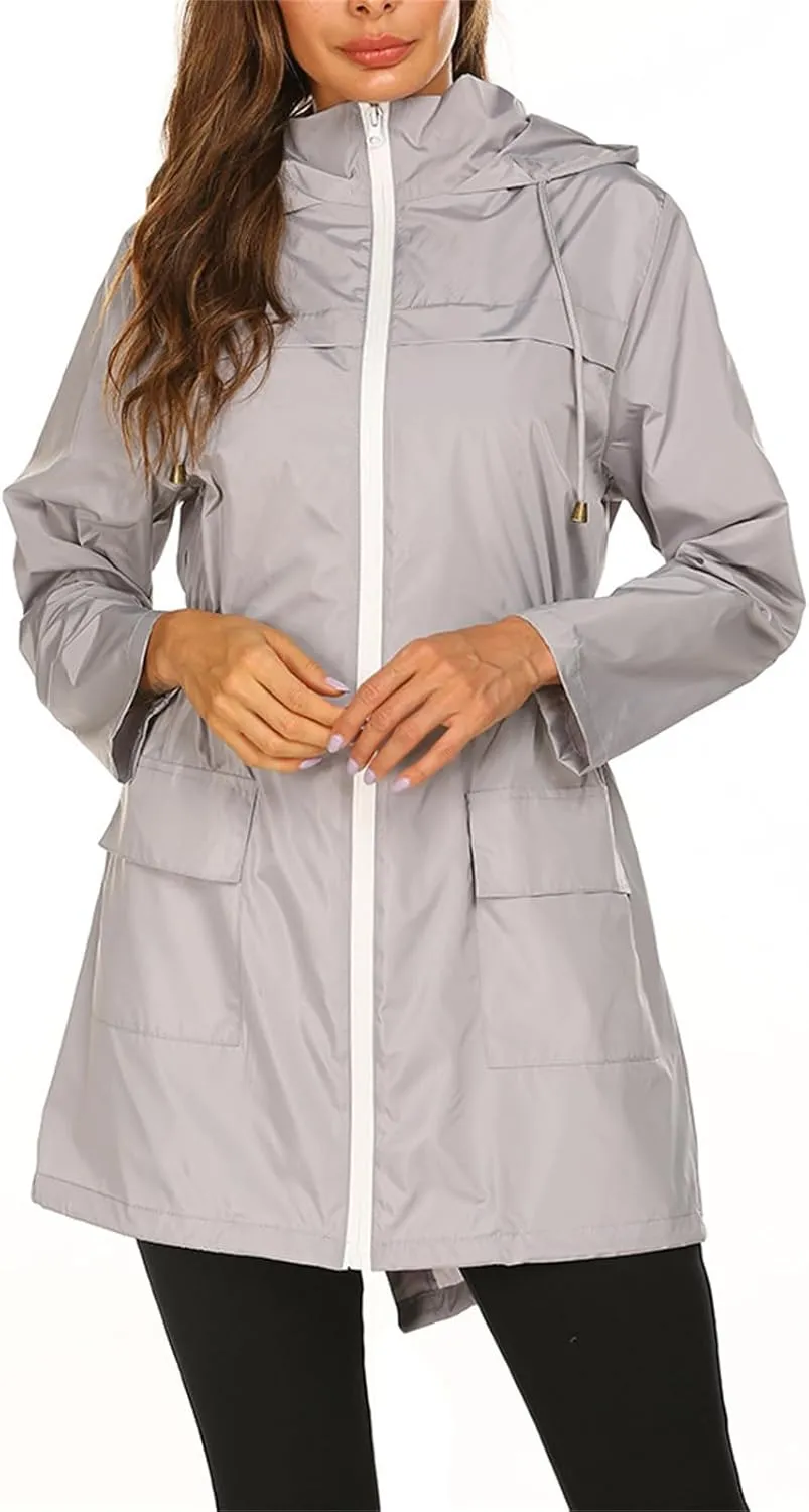 Lightweight Rain Jacket Women Waterproof Outdoor Hooded Raincoat Windbreaker Hiking Raincoat Windproof Trench Coats