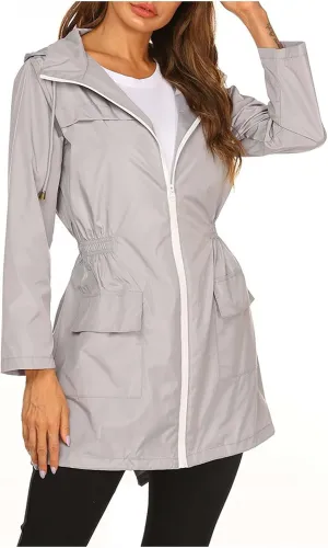 Lightweight Rain Jacket Women Waterproof Outdoor Hooded Raincoat Windbreaker Hiking Raincoat Windproof Trench Coats
