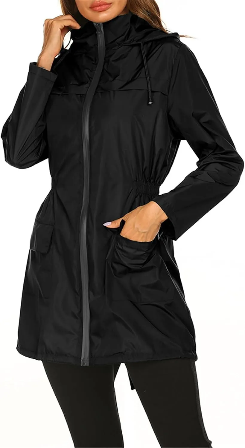 Lightweight Rain Jacket Women Waterproof Outdoor Hooded Raincoat Windbreaker Hiking Raincoat Windproof Trench Coats