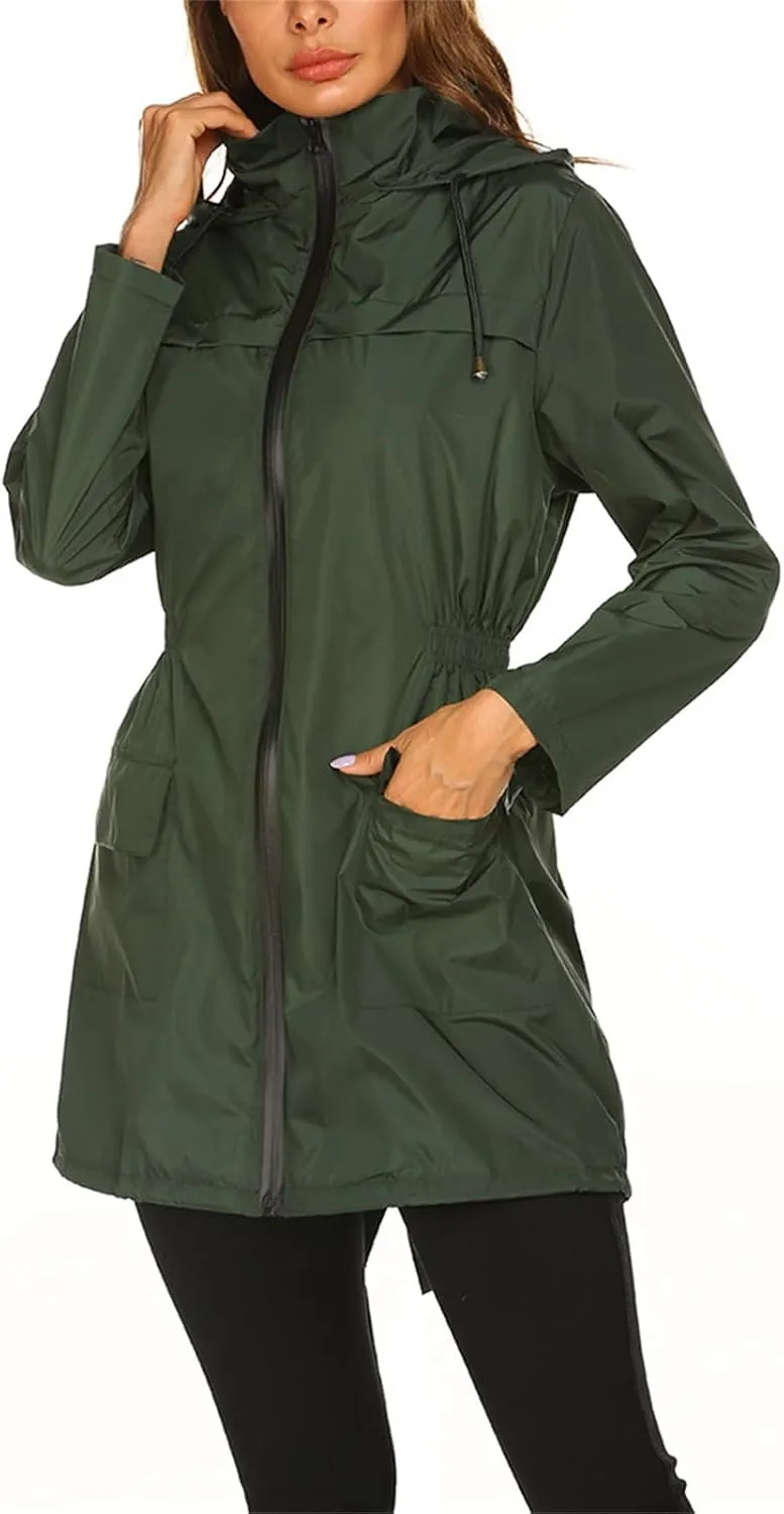 Lightweight Rain Jacket Women Waterproof Outdoor Hooded Raincoat Windbreaker Hiking Raincoat Windproof Trench Coats