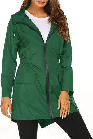 Lightweight Rain Jacket Women Waterproof Outdoor Hooded Raincoat Windbreaker Hiking Raincoat Windproof Trench Coats