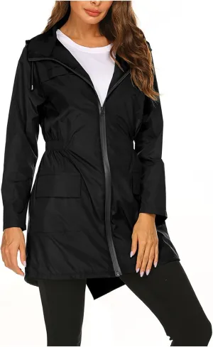 Lightweight Rain Jacket Women Waterproof Outdoor Hooded Raincoat Windbreaker Hiking Raincoat Windproof Trench Coats