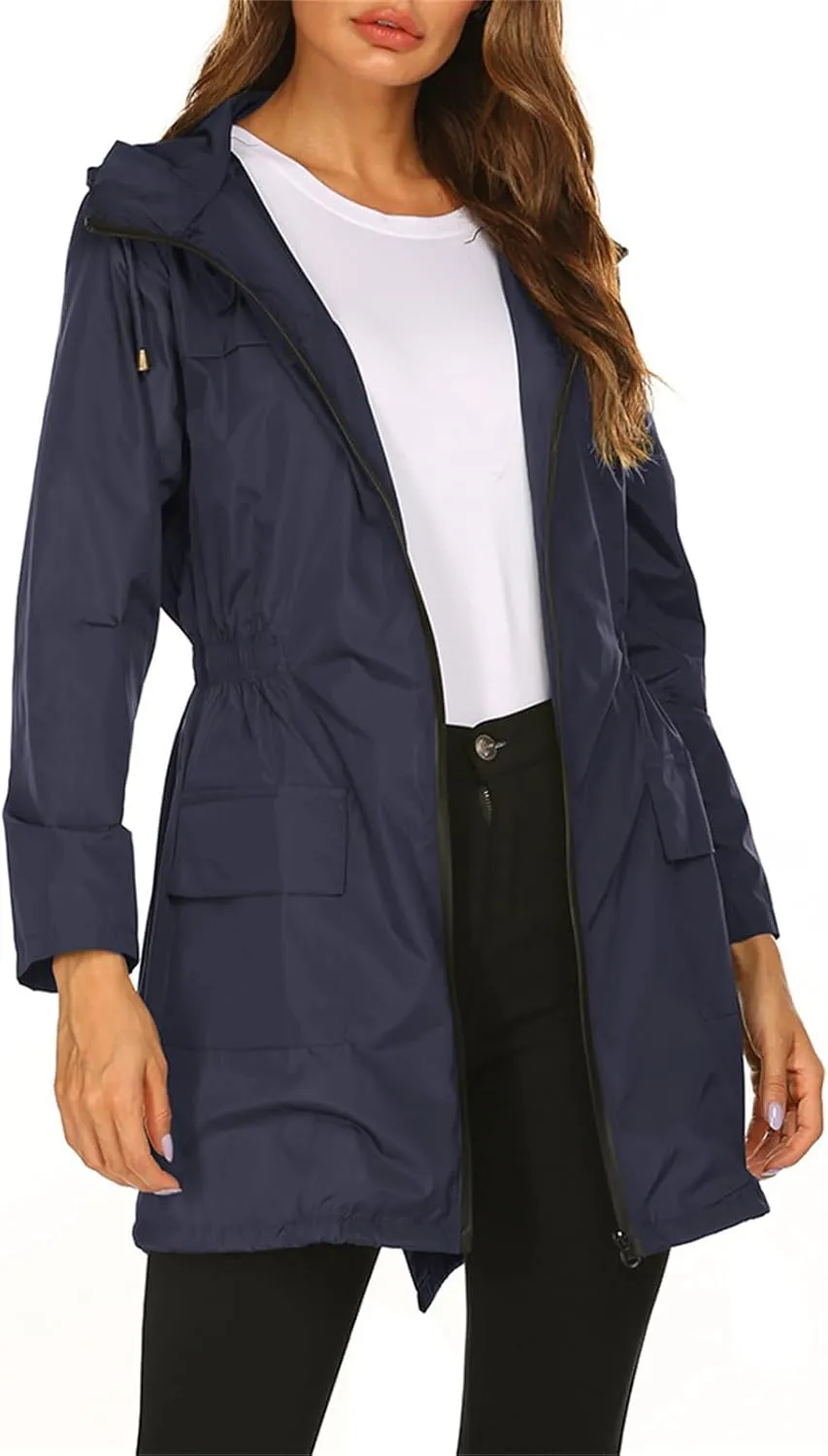 Lightweight Rain Jacket Women Waterproof Outdoor Hooded Raincoat Windbreaker Hiking Raincoat Windproof Trench Coats