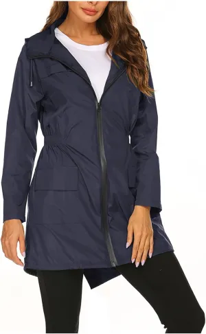 Lightweight Rain Jacket Women Waterproof Outdoor Hooded Raincoat Windbreaker Hiking Raincoat Windproof Trench Coats