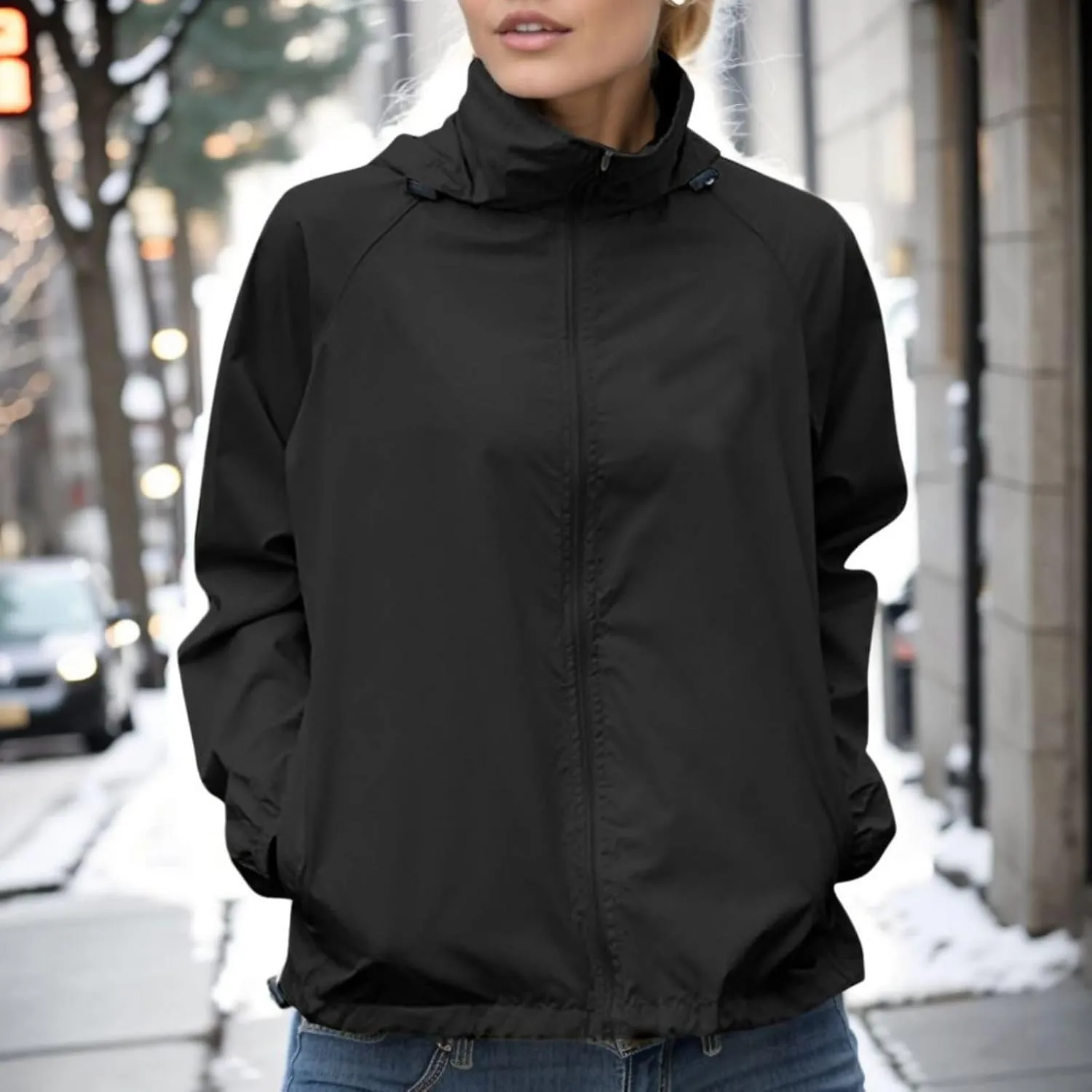 Lightweight Rain Jacket Women Waterproof Raincoats Packable Outdoor Hooded Windbreaker Rain Coat Long Sleeve Outerwear