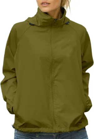 Lightweight Rain Jacket Women Waterproof Raincoats Packable Outdoor Hooded Windbreaker Rain Coat Long Sleeve Outerwear