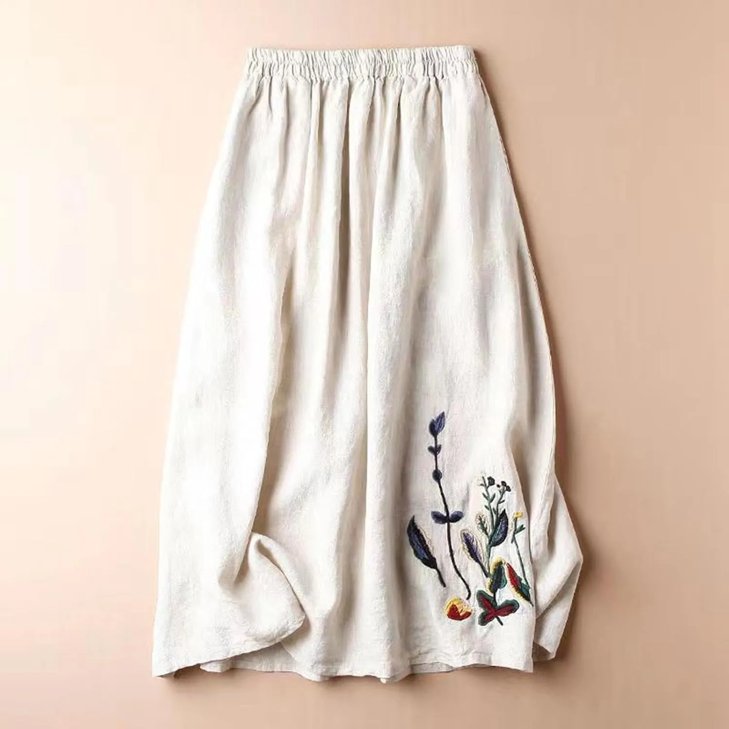 Line Skirts for Women 2025 Summer Elastic High Waisted Embroidered Flowy A-Line Midi Skirt