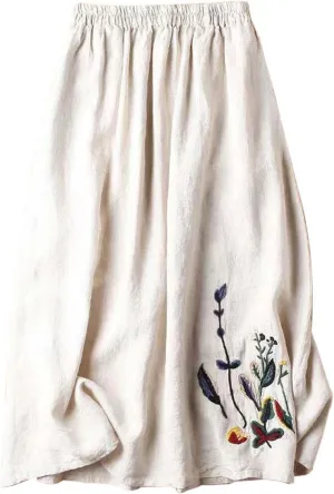 Line Skirts for Women 2025 Summer Elastic High Waisted Embroidered Flowy A-Line Midi Skirt