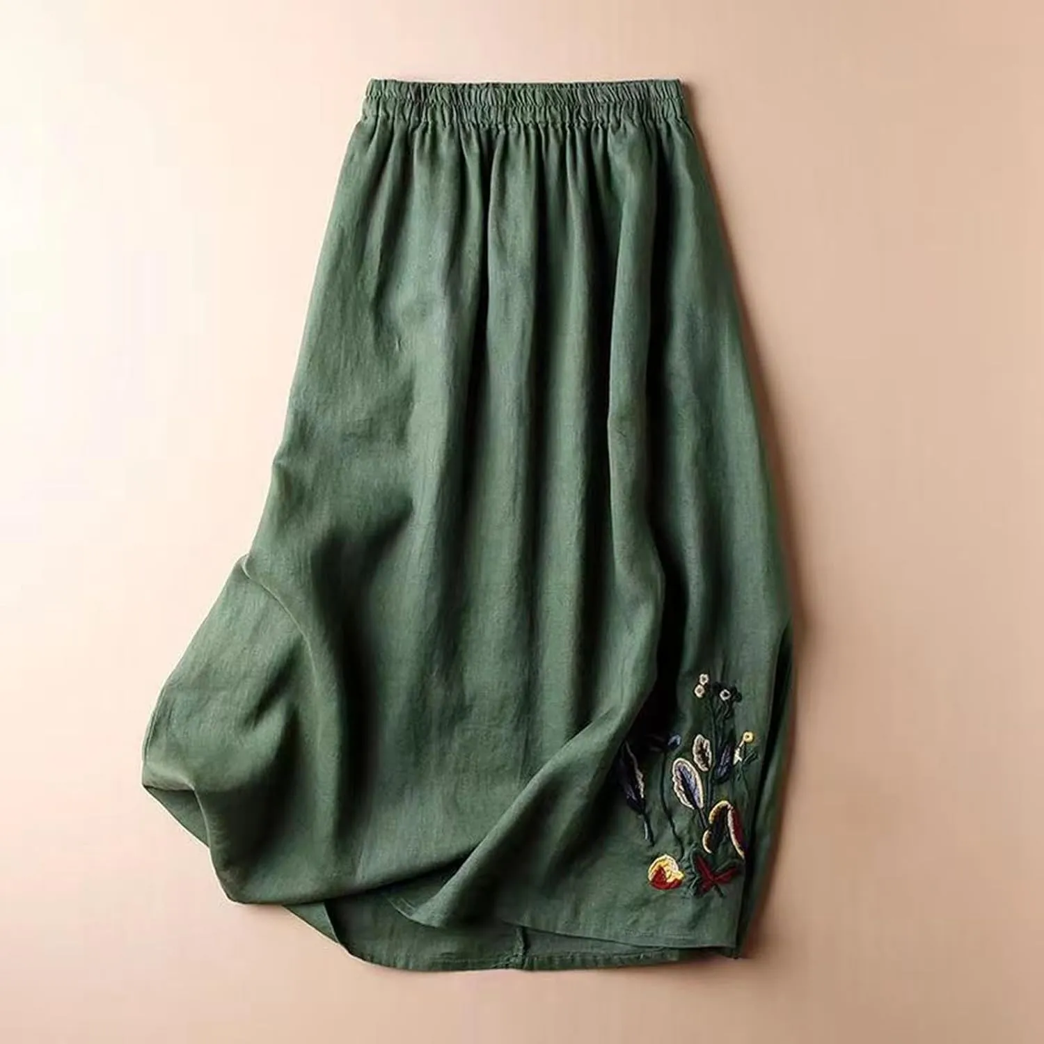 Line Skirts for Women 2025 Summer Elastic High Waisted Embroidered Flowy A-Line Midi Skirt