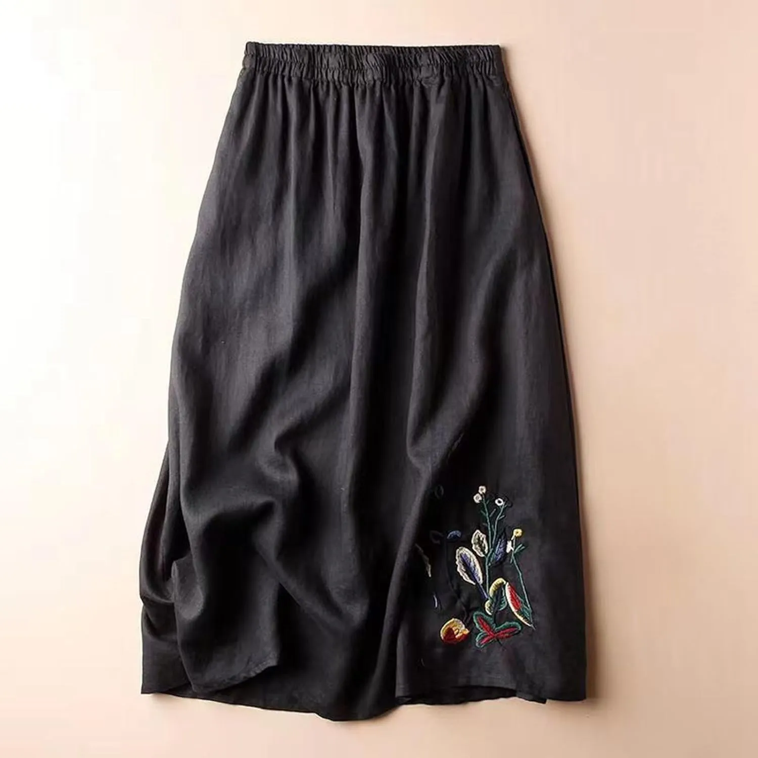 Line Skirts for Women 2025 Summer Elastic High Waisted Embroidered Flowy A-Line Midi Skirt