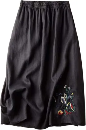 Line Skirts for Women 2025 Summer Elastic High Waisted Embroidered Flowy A-Line Midi Skirt