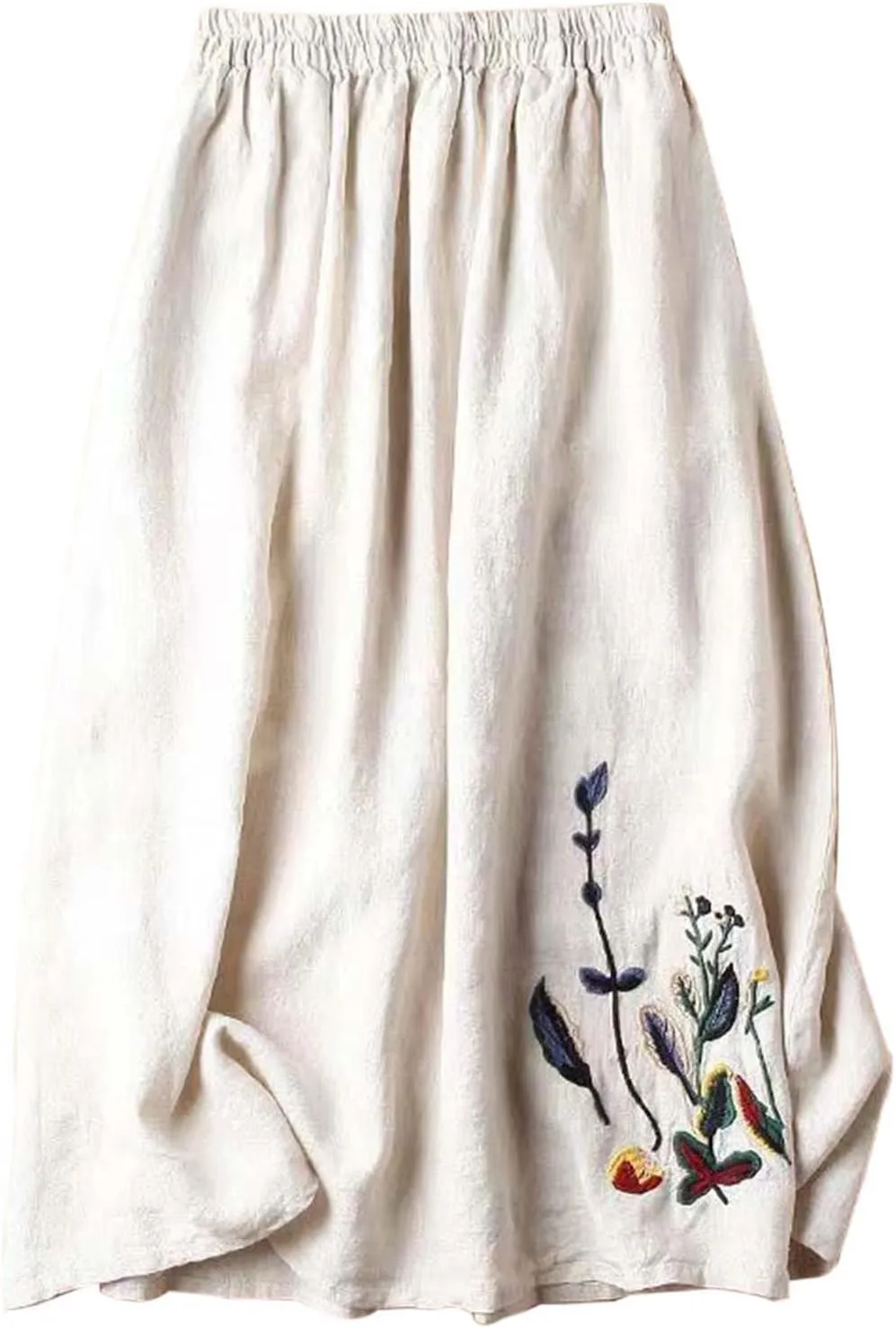 Line Skirts for Women 2025 Summer Elastic High Waisted Embroidered Flowy A-Line Midi Skirt