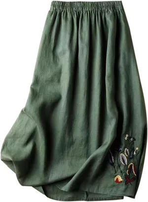 Line Skirts for Women 2025 Summer Elastic High Waisted Embroidered Flowy A-Line Midi Skirt