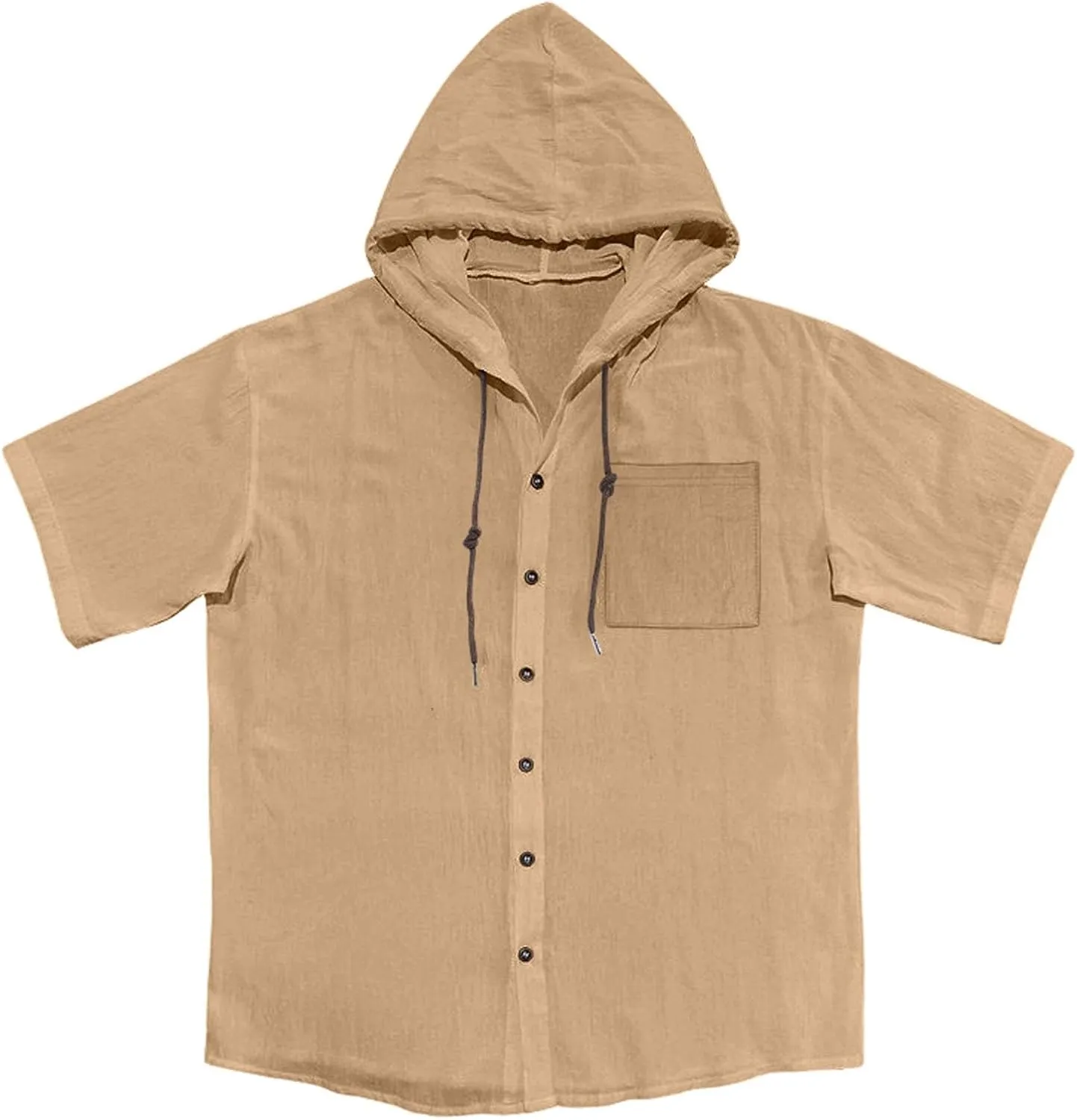 Linen Shirts for Mens Fashion Summer Cotton Linen Hooded Shirt Short Sleeve Casual Button Down Hipster Beach Blouses