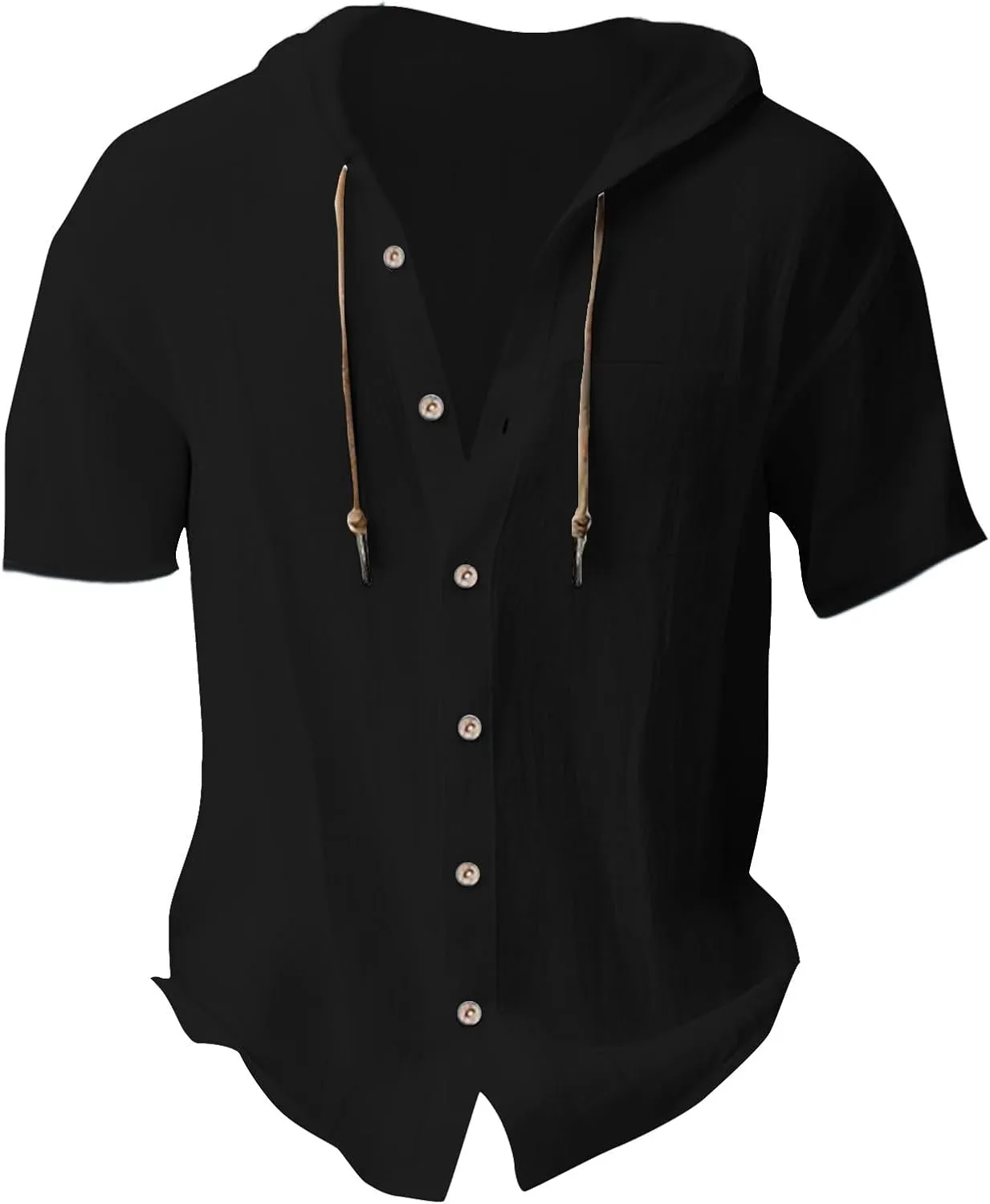 Linen Shirts Mens Vintage Bohemia Cotton Button Down Beach Hippie Shirt Summer Casual Lace Up Long Sleeve Hoodies