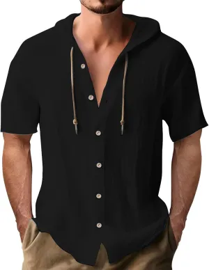Linen Shirts Mens Vintage Bohemia Cotton Button Down Beach Hippie Shirt Summer Casual Lace Up Long Sleeve Hoodies