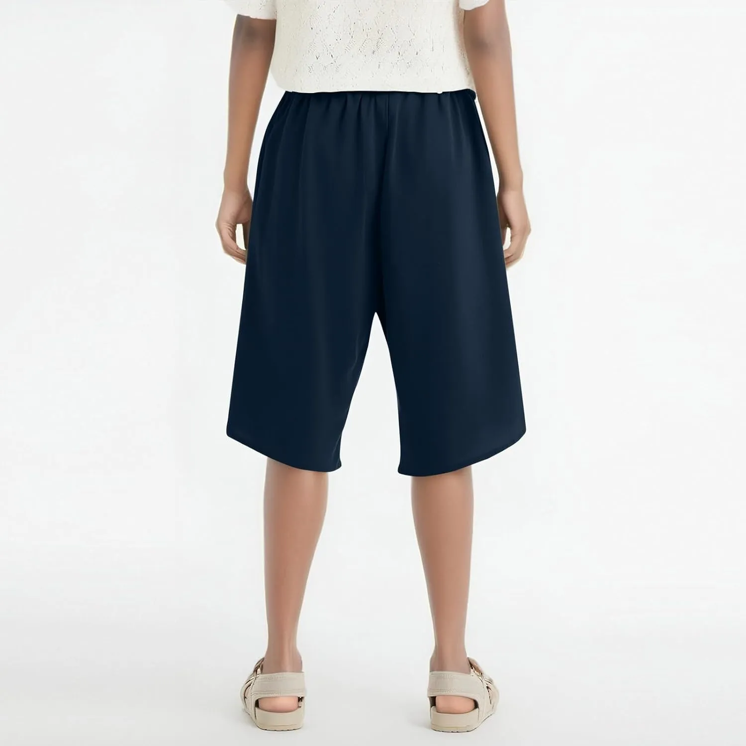 Linen Shorts for Women 2025 Knee Length Casual Summer Drawstring Waist Shorts Lightweight Loose Beach Pants