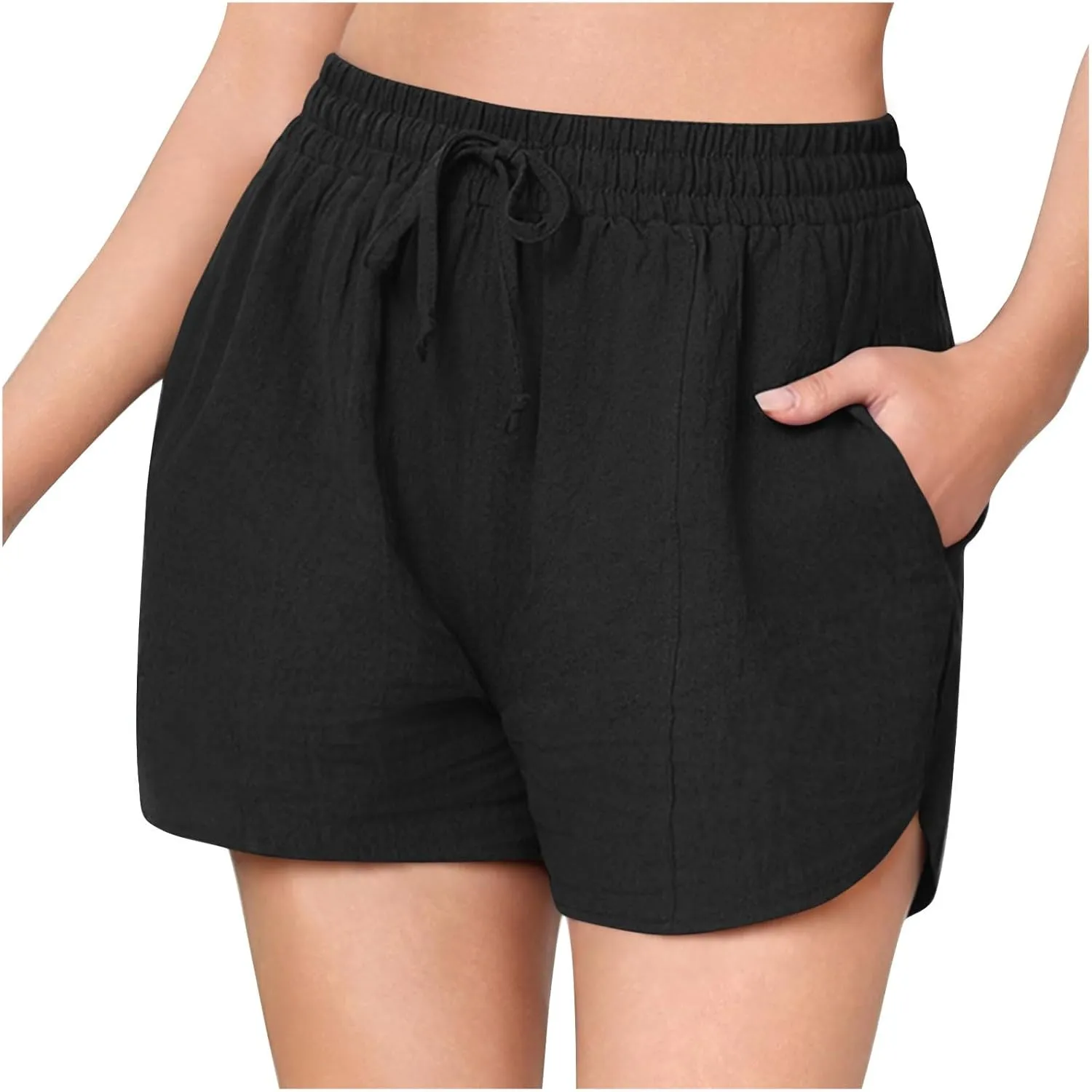 Linen Shorts for Women 2025 Trendy Summer Plus Size Comfy Drawstring Casual Pants Elastic Waist Wide Leg Shorts