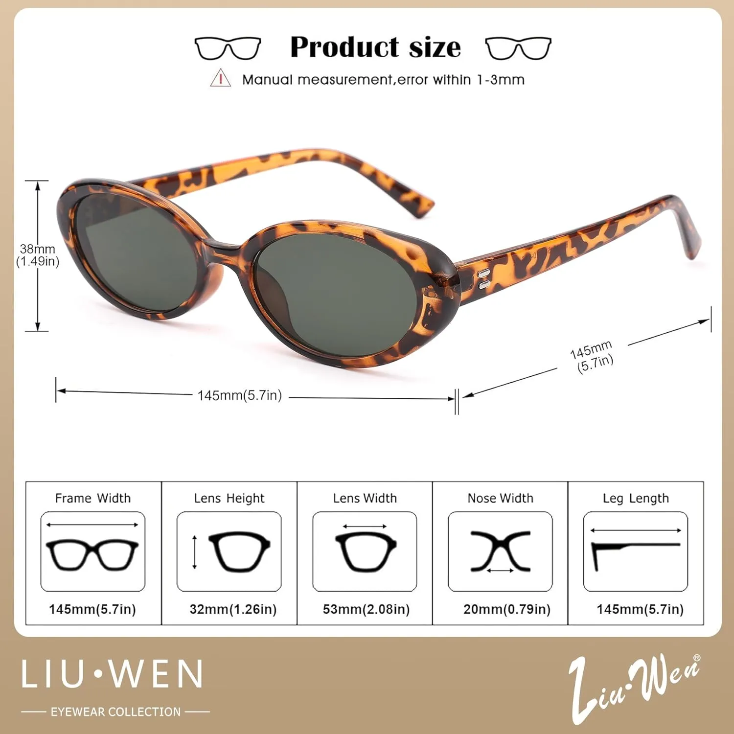 LIU·WEN Oval Sunglasses for Women Men Retro Small Cat Eye Glasses 90s Vintage Style Shades