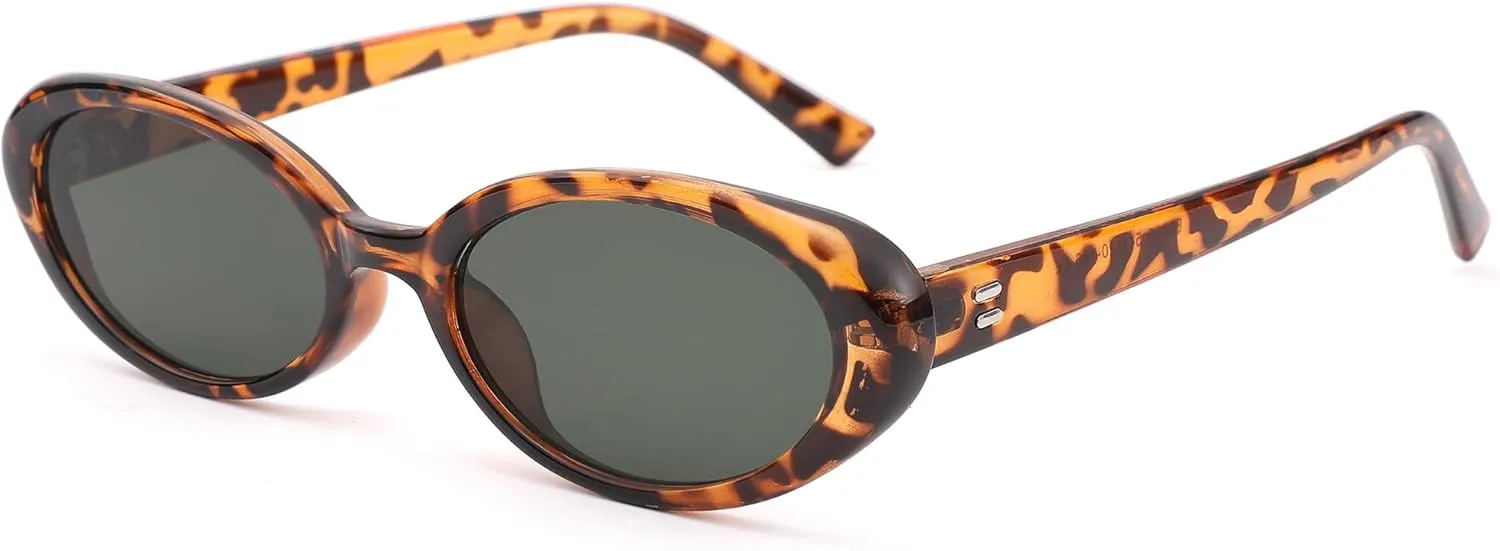 LIU·WEN Oval Sunglasses for Women Men Retro Small Cat Eye Glasses 90s Vintage Style Shades