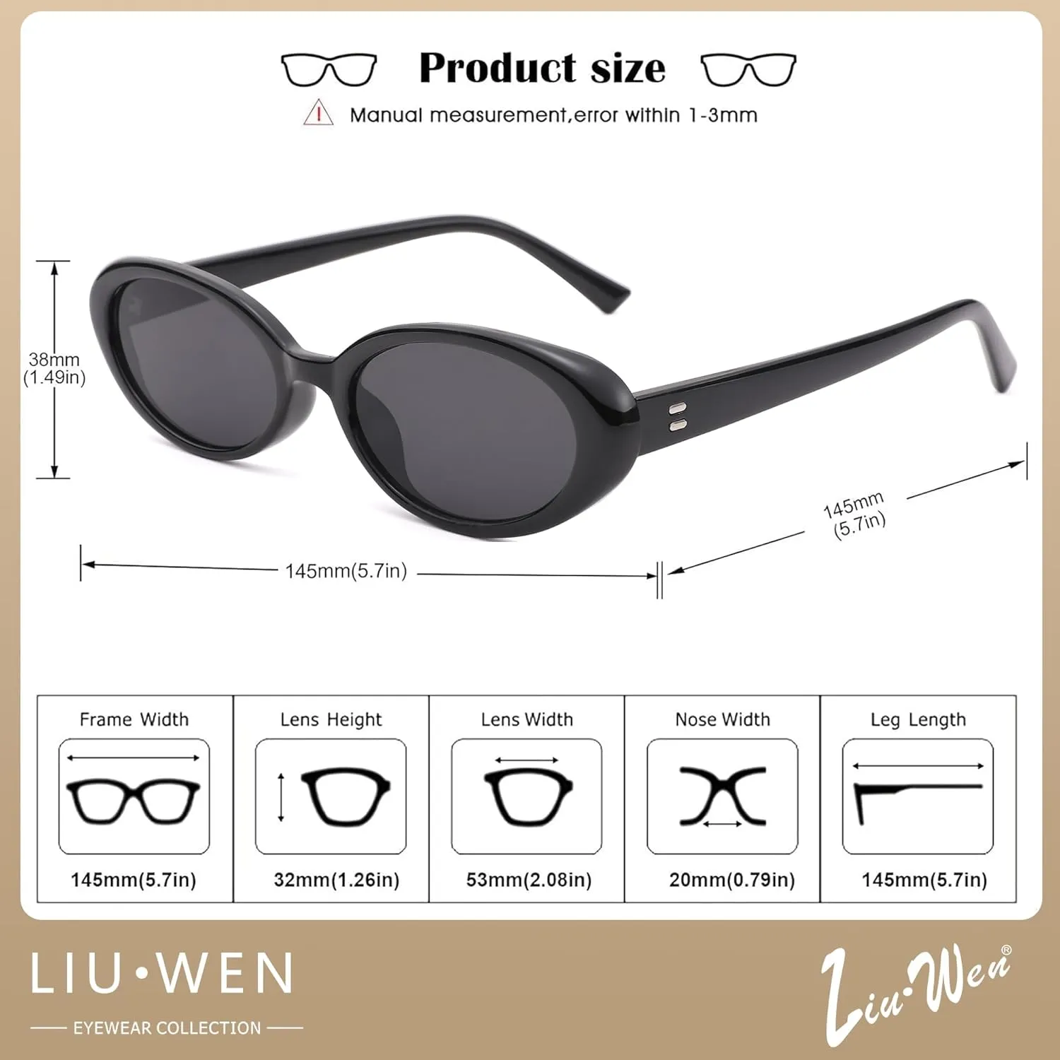 LIU·WEN Oval Sunglasses for Women Men Retro Small Cat Eye Glasses 90s Vintage Style Shades