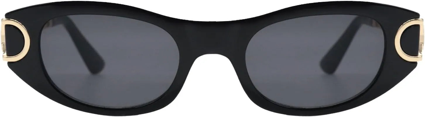 LJCZKA Retro Oval Sunglasses for Women 90s Small Cat Eye Sun Glasses Classic Luxury Metal Frame Vintage Cateye Shades