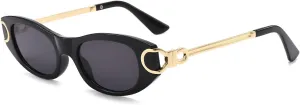 LJCZKA Retro Oval Sunglasses for Women 90s Small Cat Eye Sun Glasses Classic Luxury Metal Frame Vintage Cateye Shades