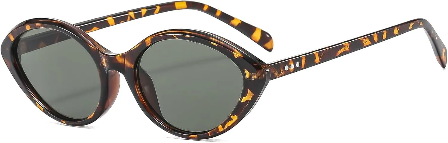 LJCZKA Retro Oval Sunglasses for Women Men 90s Vintage Small Cat Eye Sunnies Trendy Round Sun Glasses UV400 Protection