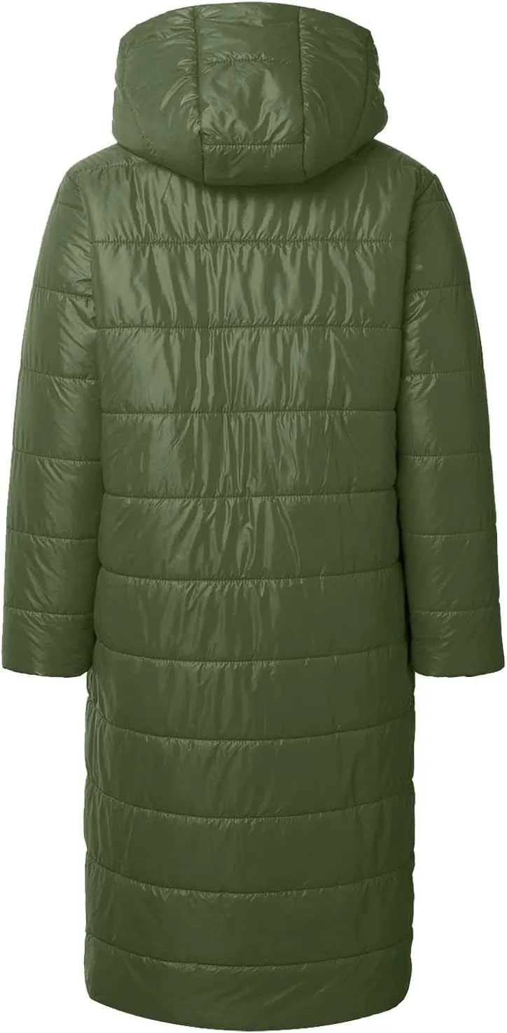 Long Puffer Coat Women Plus Size Loose Lightweight Warm Down Jacket Casual Solid Full Zip Winter Quilted Jacket for Women