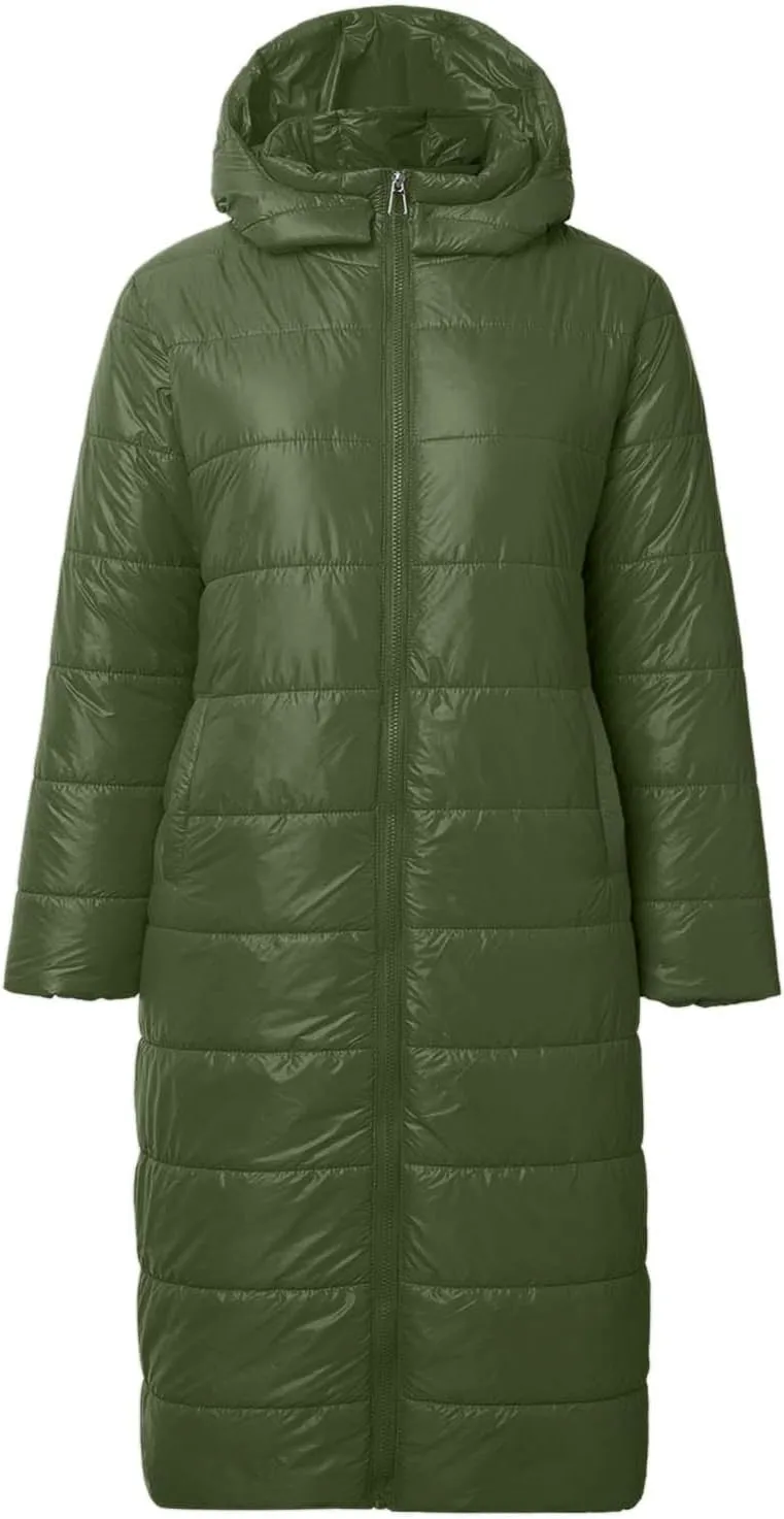 Long Puffer Coat Women Plus Size Loose Lightweight Warm Down Jacket Casual Solid Full Zip Winter Quilted Jacket for Women