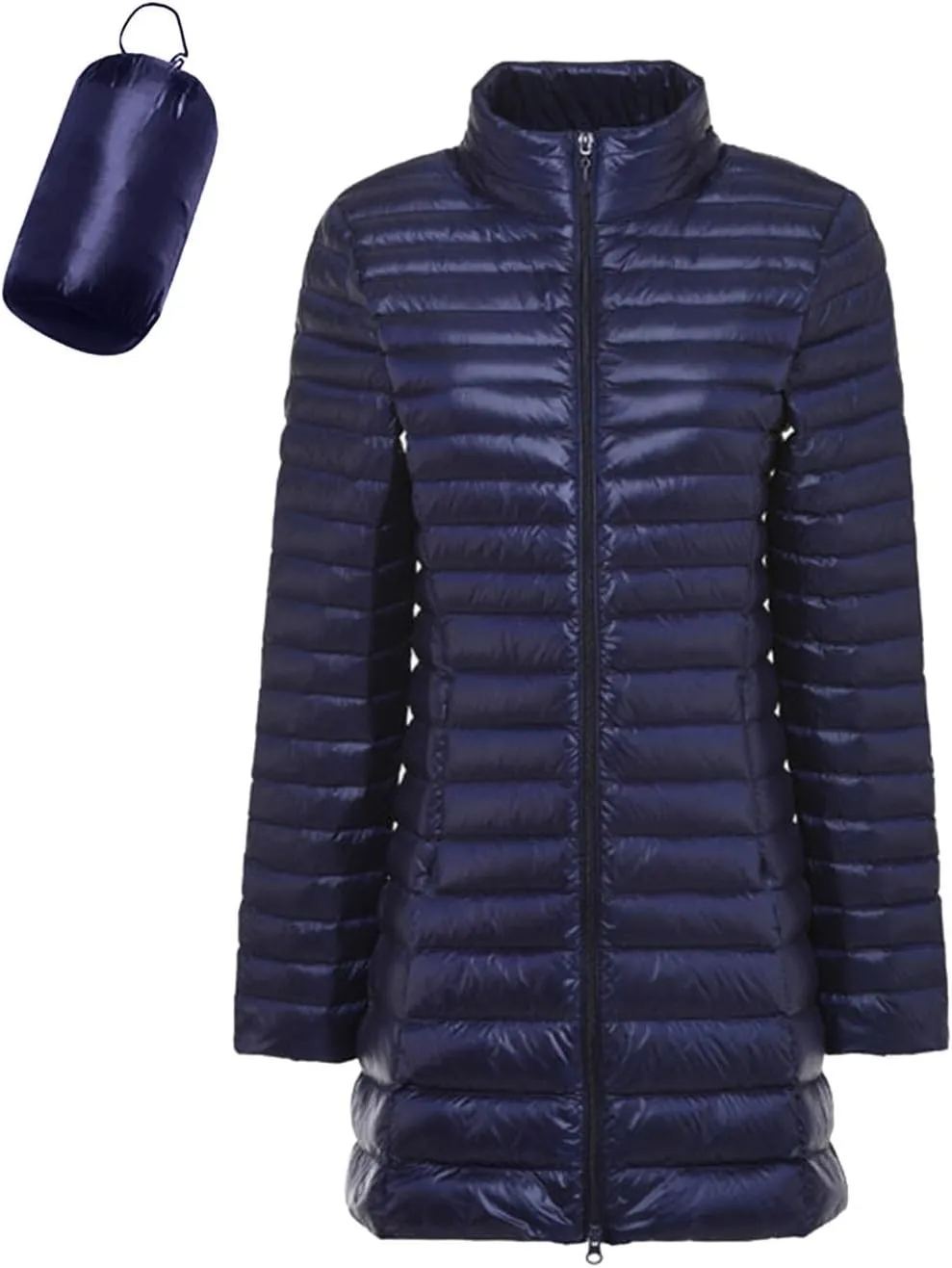 Long Puffer Jackets for Women Lightweight Packable Warm Winter Down Coats Casual Slim Fit Stand Collar Quilted Jacket
