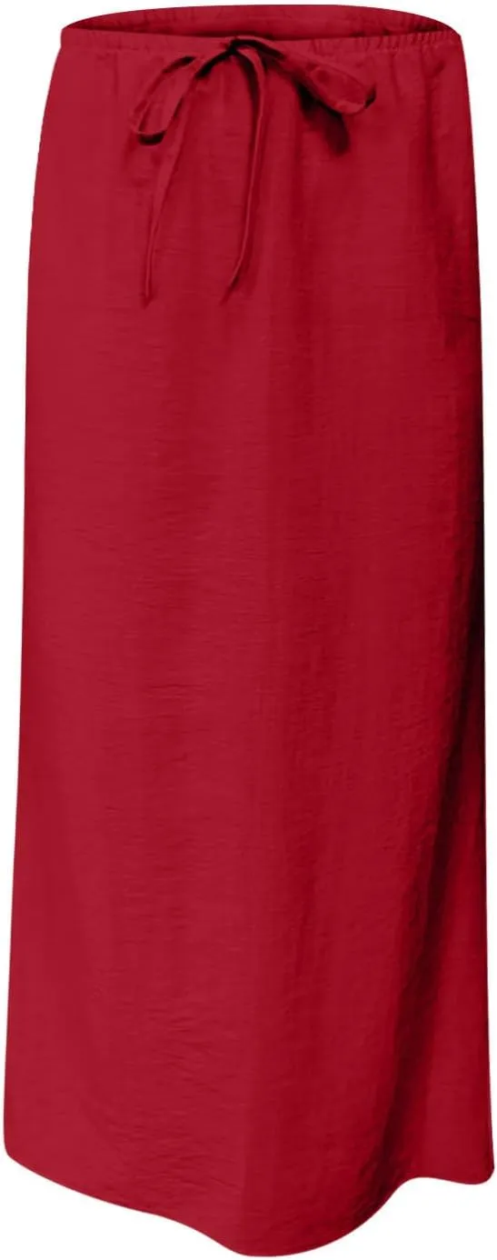Long Skirts for Women Boho Vacation Flowy Maxi Skirt Lightweight Drawstring Low Rise Ankle Length Slim A Line Skirt