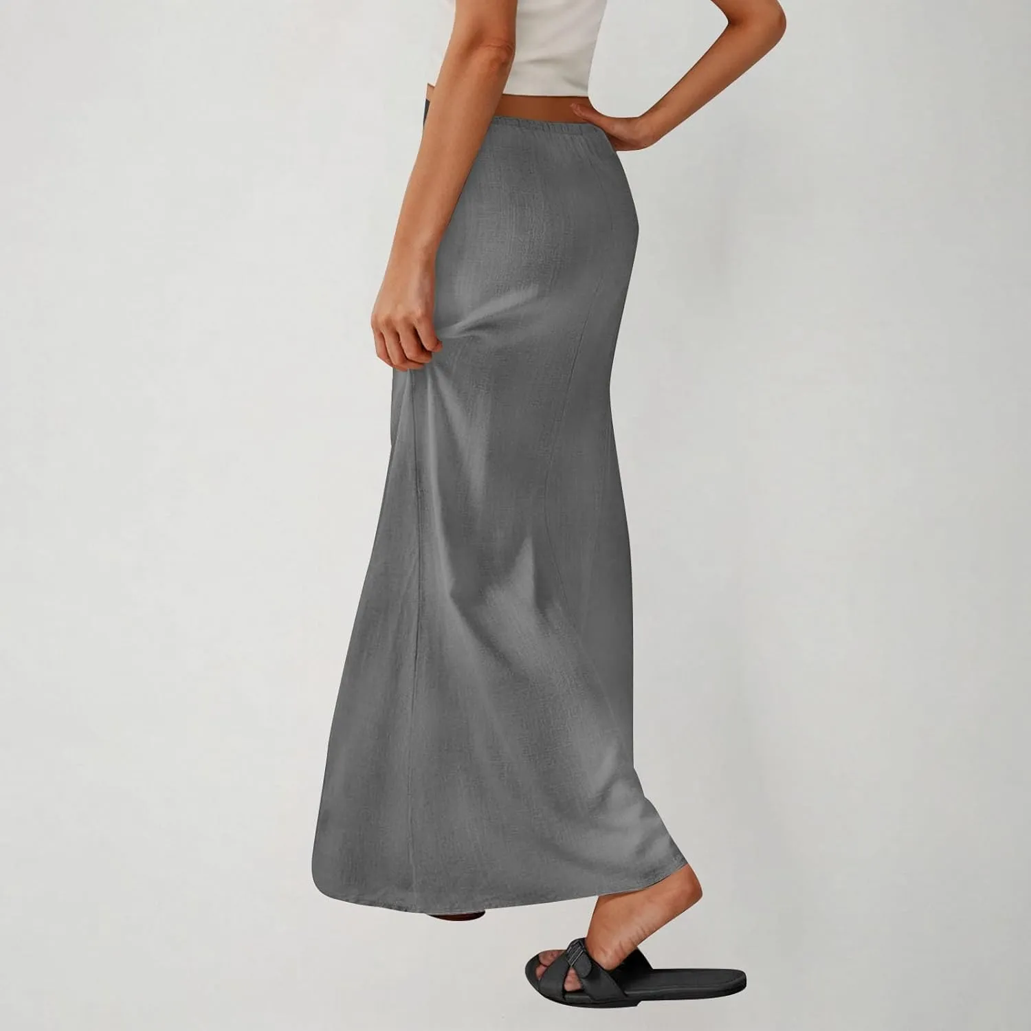 Long Skirts for Women Boho Vacation Flowy Maxi Skirt Lightweight Drawstring Low Rise Ankle Length Slim A Line Skirt
