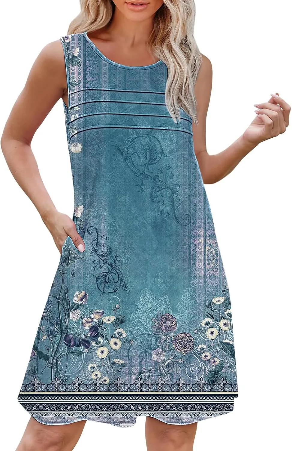 Long Summer Dresses Womens with Pockets Summer Casual Tank Dress Sleeveless Midi Beach Dress Cotton Dress Summer